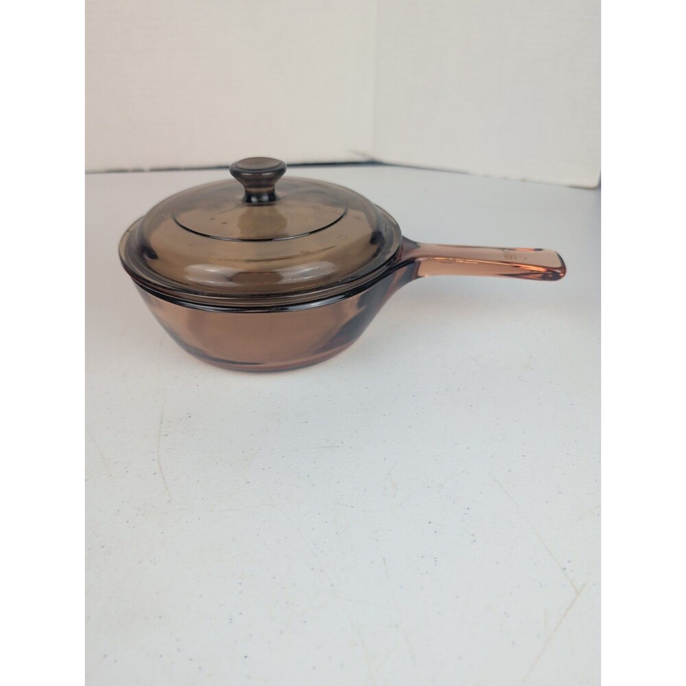 Vintage Vision by Corning Amber Glass 0.5 L Sauce Pan Pot USA W/Pyrex Lid USA